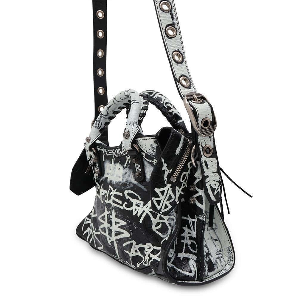 Balenciaga Neo Cagol Graffiti XS Handbag Shoulder Bag Black White - Picture 2 of 12